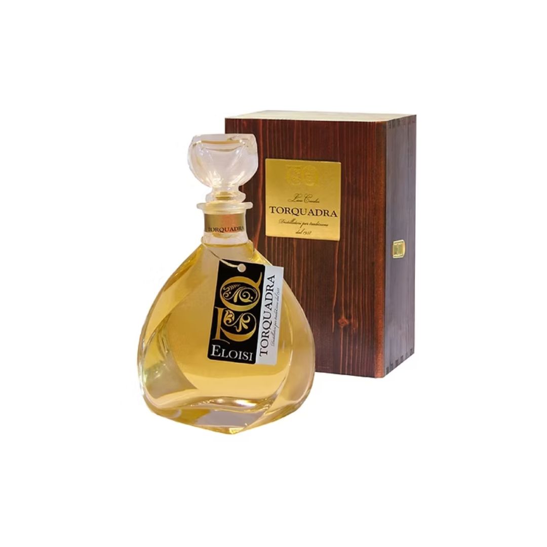 Torquadra grappa invecchiata 11 anni bottiglia in decanter in cassetta di legno